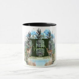 Taza Ciervo Acuarela Letra De Monograma Personalizado H