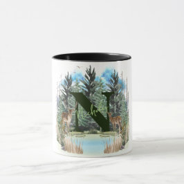 Taza Ciervo Acuarela Letra De Monograma Personalizado N
