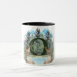 Taza Ciervo Acuarela Letra De Monograma Personalizado O