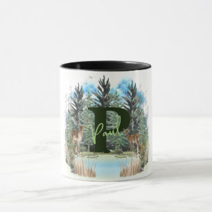 Taza Ciervo Acuarela Letra De Monograma Personalizado P