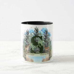 Taza Ciervo Acuarela Letra De Monograma Personalizado S