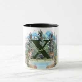 Taza Ciervo Acuarela Letra de Monograma Personalizado X