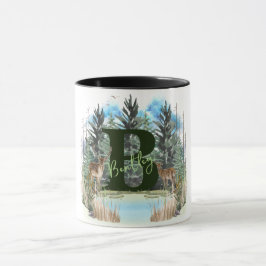 Taza Ciervo Acuarela Letra Monograma Personalizada B