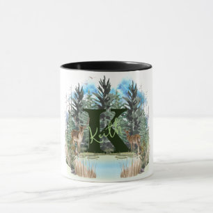 Taza Ciervo Acuarela Letra Monograma Personalizada K