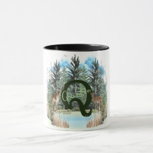 Taza Ciervo Acuarela Letra Monograma Personalizada Q