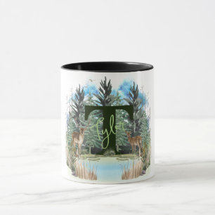 Taza Ciervo Acuarela Letra Monograma Personalizada T