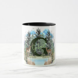 Taza Ciervo Acuarela Letra Personalizada Monograma G