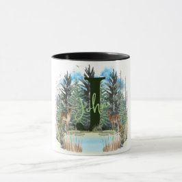 Taza Ciervo Acuarela Letra Personalizada Monograma J