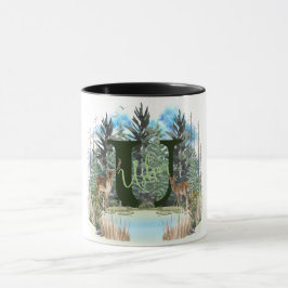 Taza Ciervo Acuarela Letra Personalizada Monograma U