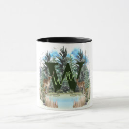 Taza Ciervo Acuarela Letra Personalizada Monograma W