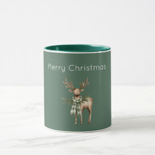 Taza Ciervo Crema Verde Marrón Rústico