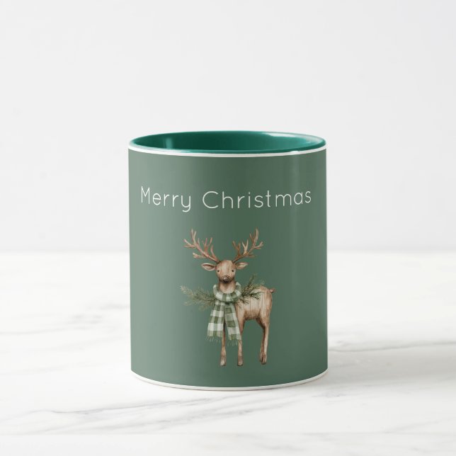 Taza Ciervo Crema Verde Marrón Rústico (Centro)