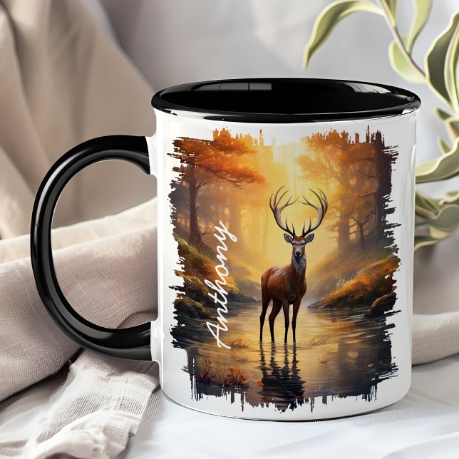 Taza Ciervo en reflejo de bosque otoñal (Subido por el creador)