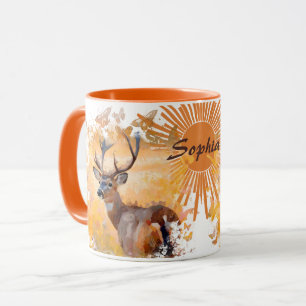 Taza Ciervo Majestuoso en un Campo de Flores Silvestres