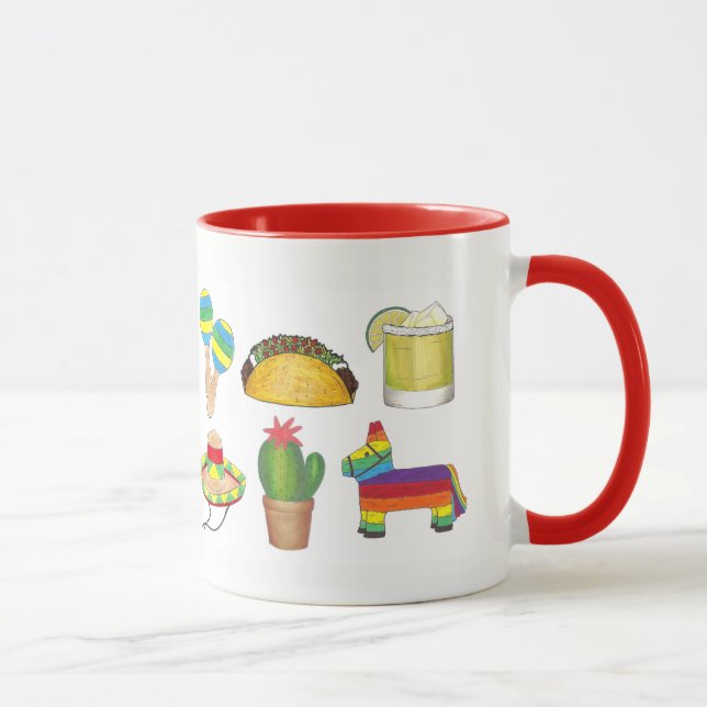 Taza Cinco de Mayo Taco Piñata Cactus Sombrero Maracas (Derecha)