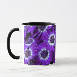 Taza Cinerarias blancas moradas