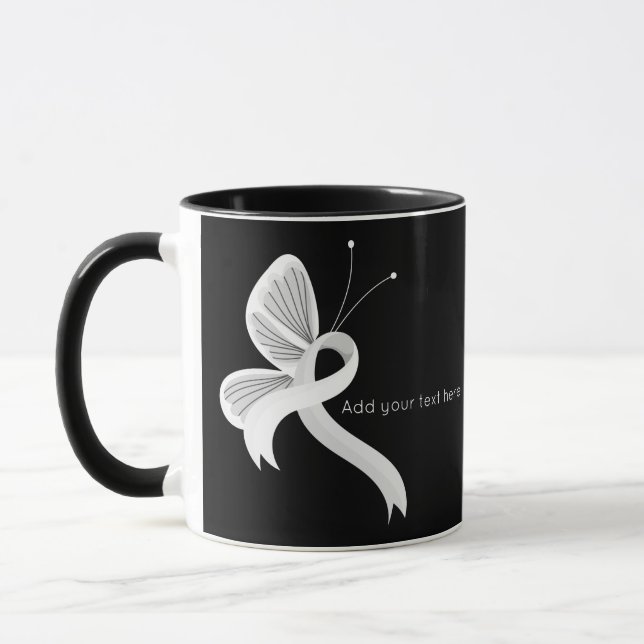 Taza Cinta de sensibilización blanca mariposa café Mug (Izquierda)