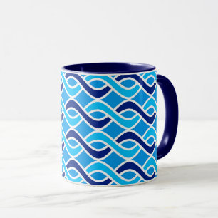 Taza Cinta moderna de mediados de siglo, marina y azul 
