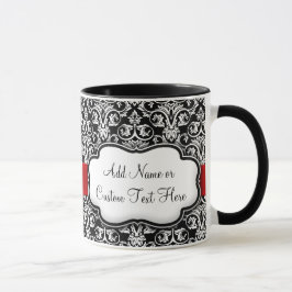 Taza Cinta roja de damasco negro/blanco