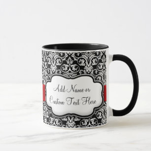 Taza Cinta roja de damasco negro/blanco