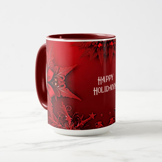 Taza Cinta roja Navidades de vacaciones florales (Anverso izquierdo)