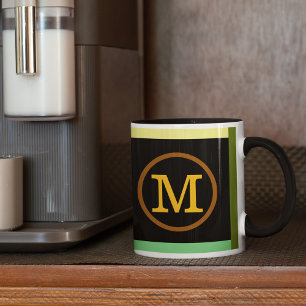 Taza Círculo con el nombre inicial M, negro fresco y mo