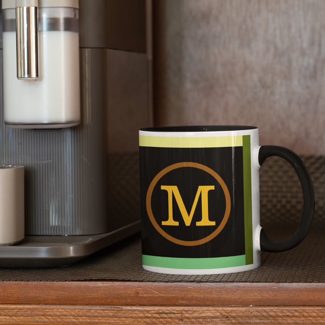 Taza Círculo con el nombre inicial M, negro fresco y mo (modern circle monogram)