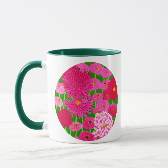 Taza Círculo de flores, crisantemo rosa de Fuchsia (Izquierda)