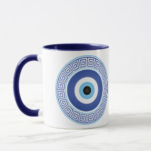 Taza Círculo griego azteca llavero malvado Ojo azul bla