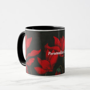 Taza Círculo rojo vivo en un fondo negro oscuro
