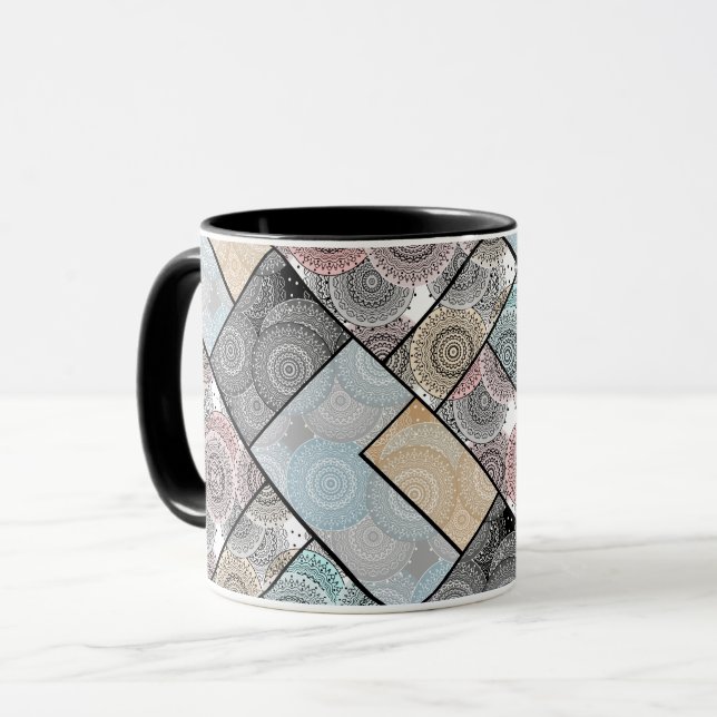 Taza Círculos de baldosas cerámicas de colcha de patchw (Anverso izquierdo)