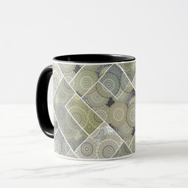 Taza Círculos de baldosas cerámicas de colcha de patchw (Anverso izquierdo)