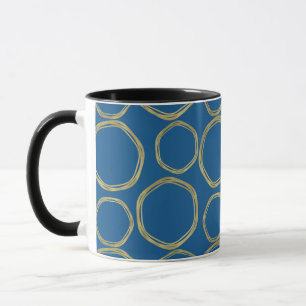 Taza Círculos Dorados y Azul Brillante Moderno y Elegan