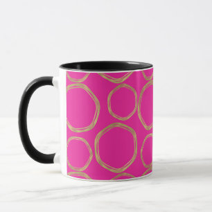 Taza Círculos dorados y divertido rosa intenso moderno 