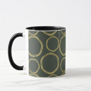 Taza Círculos Dorados y Verde Oliva Rústico Moderno Ten