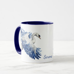 Taza Cisne Floral Monograma Volando Azul