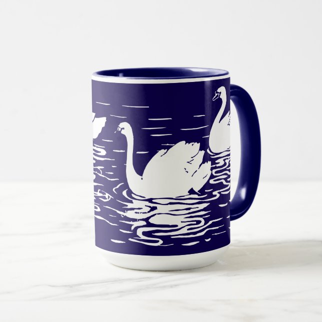 Taza Cisnes minimalistas nadando en el agua (Anverso derecho)