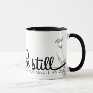 Taza Cita Be Still Bible en blanco y negro