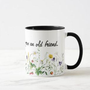 Taza Cita de amistad y flores silvestres en blanco
