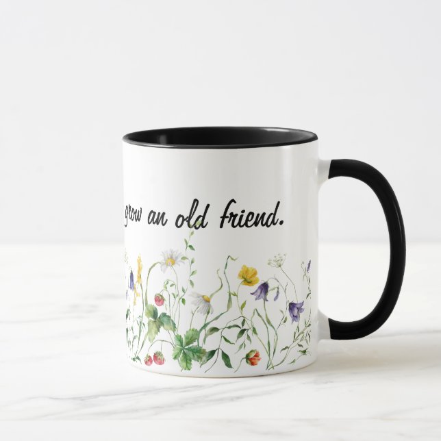 Taza Cita de amistad y flores silvestres en blanco (Derecha)