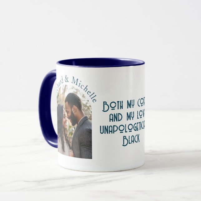 Taza Cita de amor negra, foto Personalizado y nombres a (Anverso izquierdo)