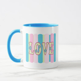 Taza Cita de amor suave diseño azul rosa pastel amarill