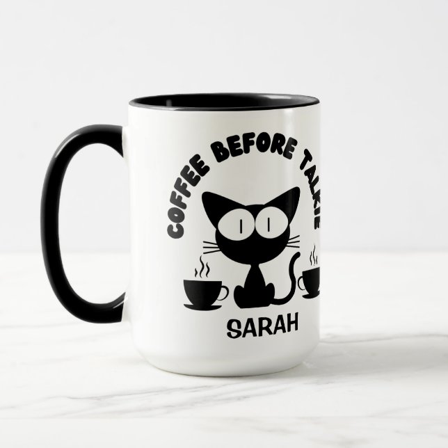 Taza Cita de gato y café divertida personalizada  (Izquierda)