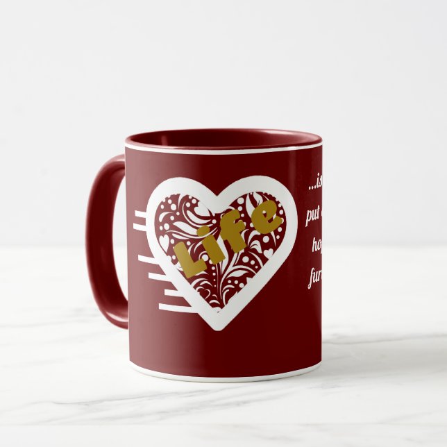 Taza Cita de la vida de Maroon Mug del poeta Adiela Ako (Anverso izquierdo)