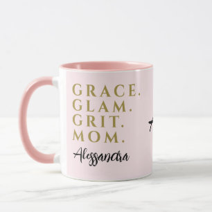 Taza Cita de mamá monograma inspiradora pastel rosa dor