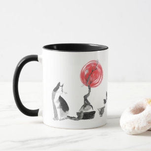 Taza Cita de pájaro que observa gatos y Buda