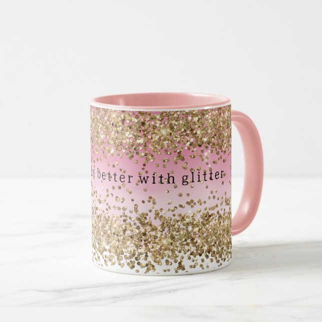 Taza Cita de Purpurina Ombre Rosa Sparkle Gold (Anverso derecho)