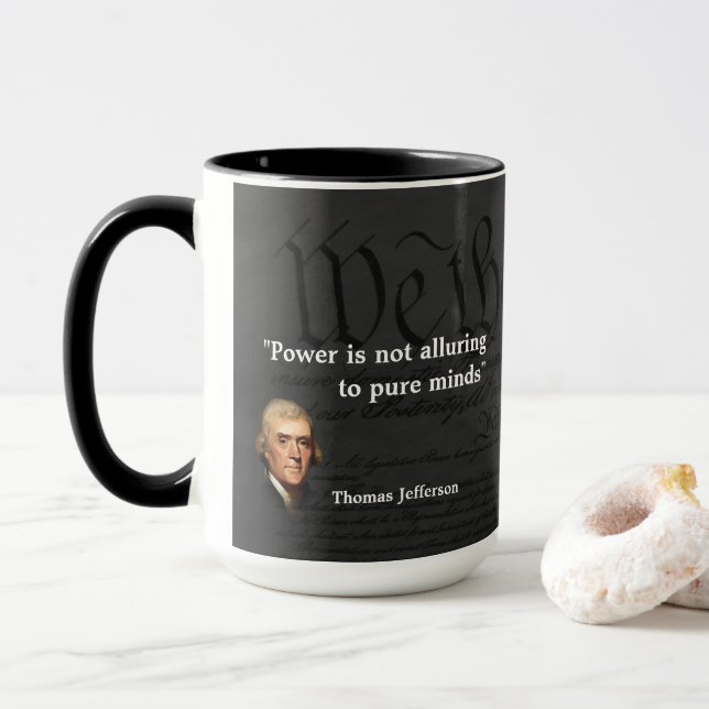 Taza Cita de Thomas Jefferson sobre mentes puras (Con donut)
