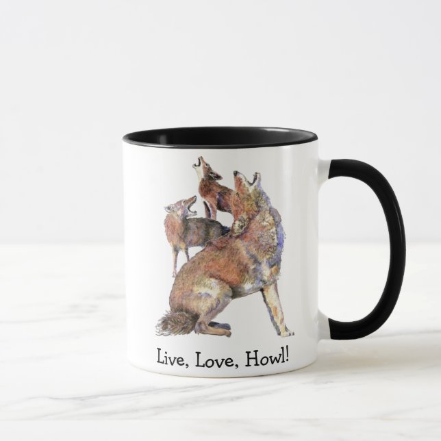 Taza Cita divertida de Live Love Howl Howling Coyotes (Derecha)