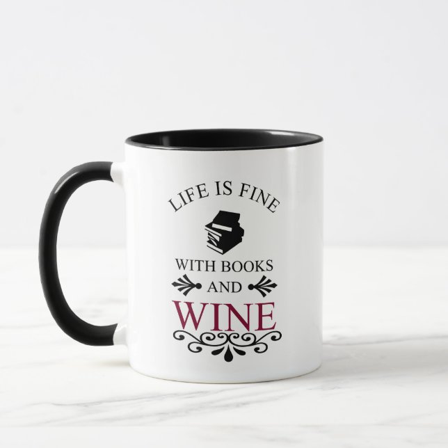 Taza cita divertida para libros y amantes del vino (Izquierda)
